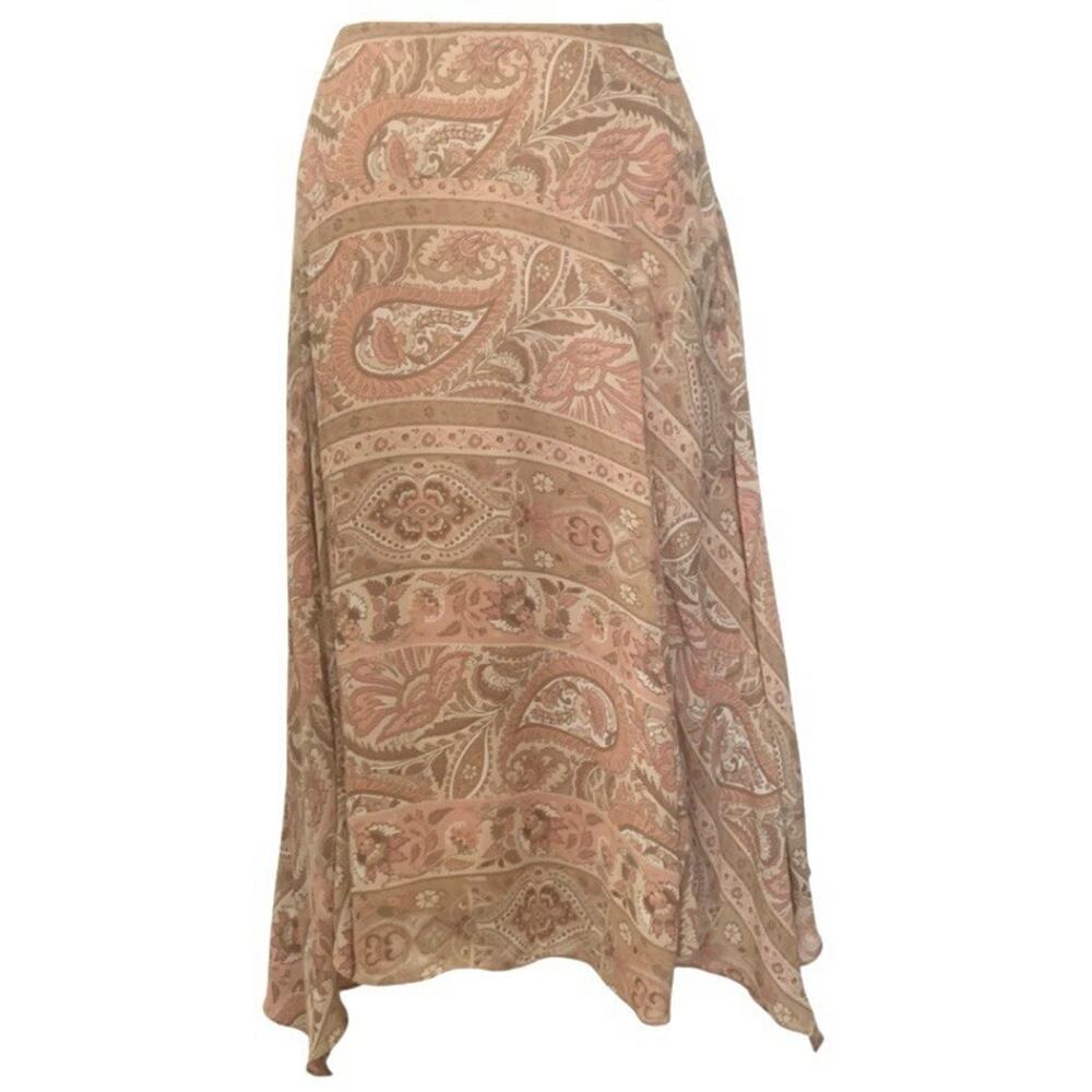 Bandolino Paisley Skirt Sz 8 Fairycore Sharkbite Hem Flowy Peach Romantic Y2K